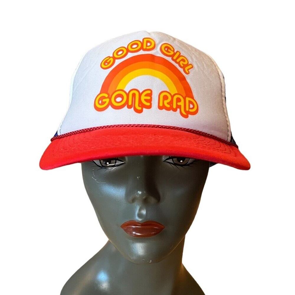 GOOD Girl Gone Rad MESH TRUCKER CAP SNAP BACK Hat Rainbow Foam Inside